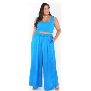 Show Me Your Mumu Irwin Wide Leg Satin Pants Blue Size XXL NWT